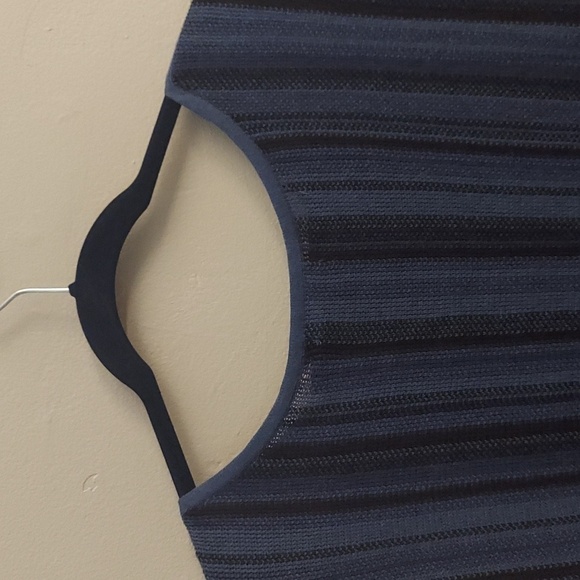 NIC+ZOE Navy Striped Boatneck Pullover Fringed Linen Sweater - Picture 8 of 11